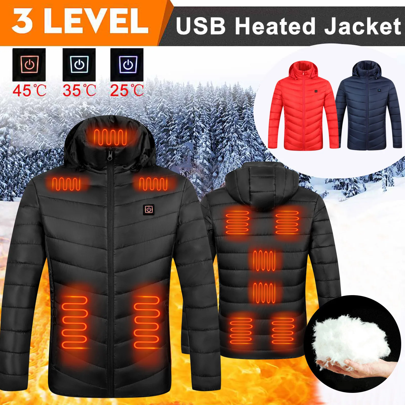 11 Areas Heated Jacket Men's Winter USB Electric Parkas Smart Self-Heating Clothes Men's Camping Ski Down Cotton Padded Coats