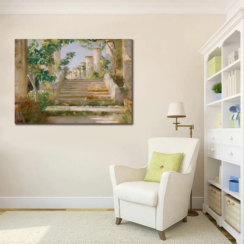 Garden Landscape Canvas Art Oleanders in Bloom Peder Severin Kroyer Painting Handmade Textured Artwork Bathroom Modern Decor