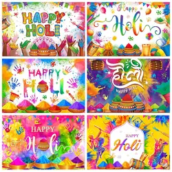 Happy Holi Backdrop Indian Festival Party Decor Graffiti Style Photo Studio Props for Holi Party Colorful Handprint Photography