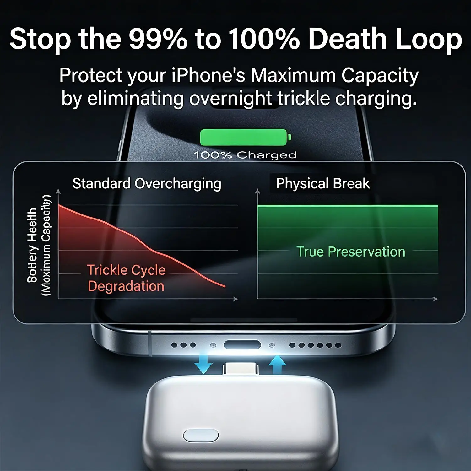 Type-C 140W Physical-Disconnect Battery Guard Anti-Overcharge Protection for Safe Overnight Charging Smart Auto Stop Charging