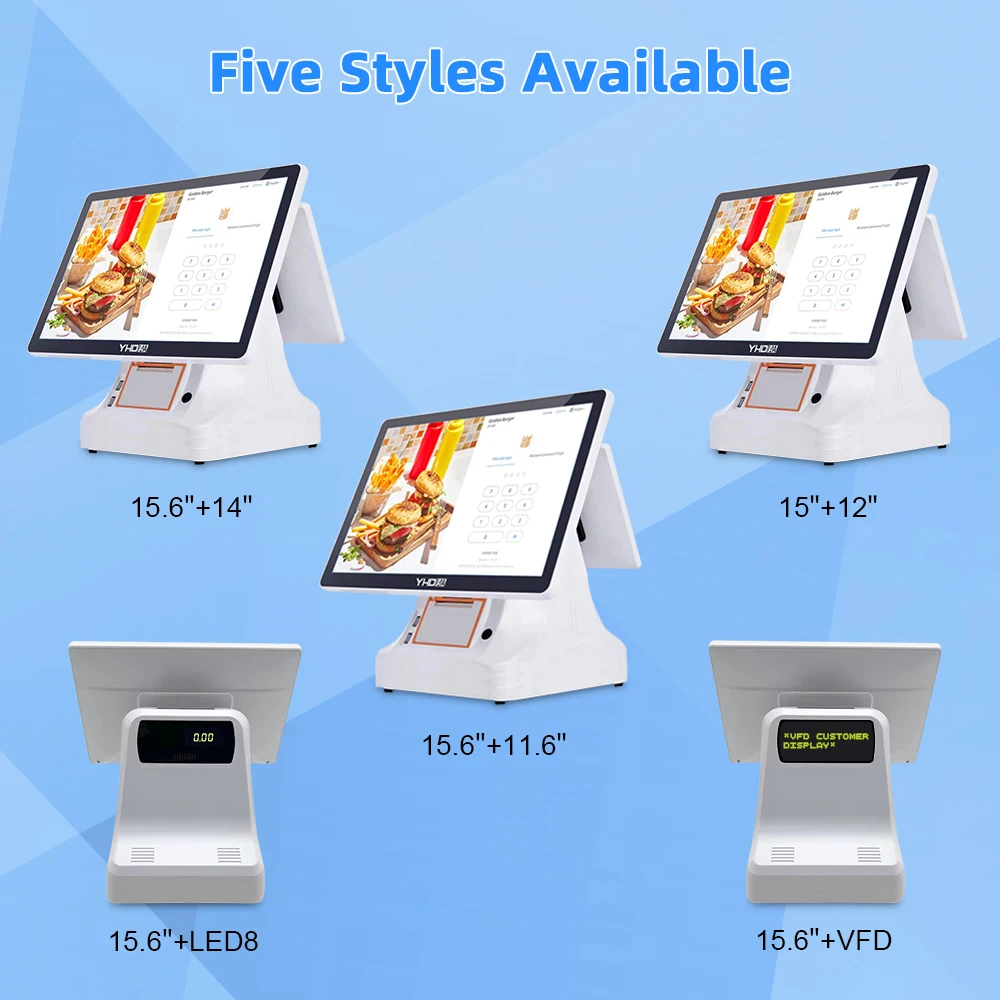 15.6-Inch multi-interface electronic cash register dual-screen Windows Android integrated POS system with 58mm printer