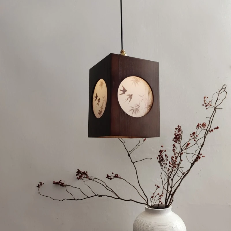

New Chinese Style Pendant Lights Retro Bamboo Charm Flowers and Birds Study Bedroom Bedsides Decor Hanging Lights Living Room
