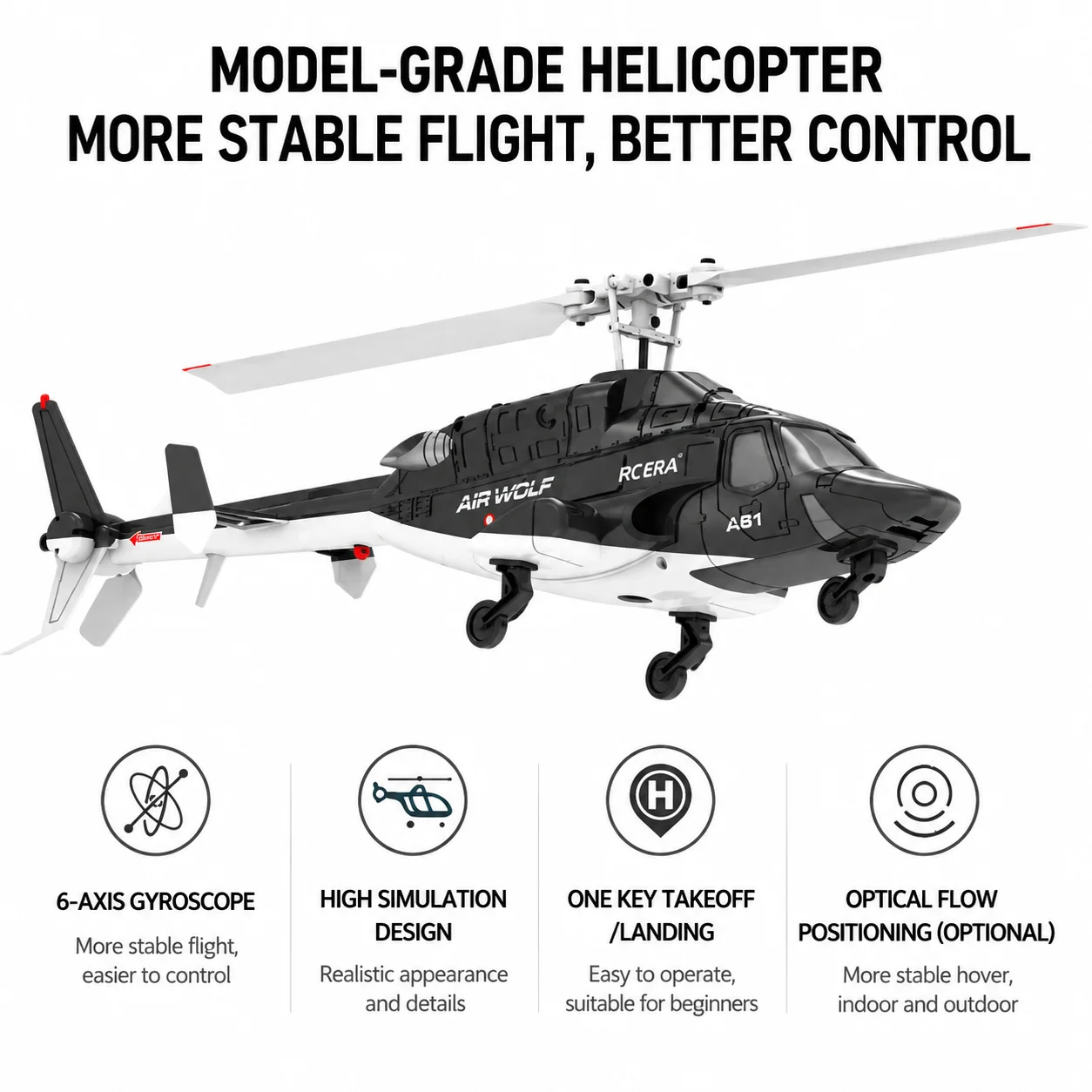 RHSKY 2026 New A61 RC Helicopter Mini Airwolf 4CH Altitude Hold Scale Model Aircraft Realistic Toy