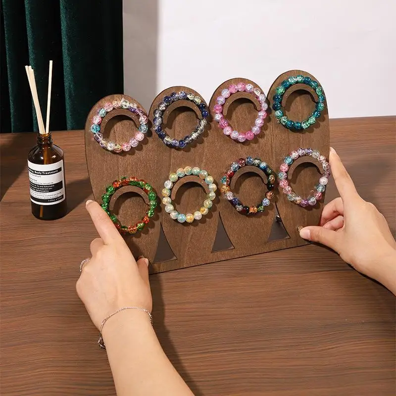 Non-slip Wood Bangle Display Tray Bracelet Organizer Multi-slot Jewelry Storage Stand for Necklace Ring Bedroom Vanity Use - view 3