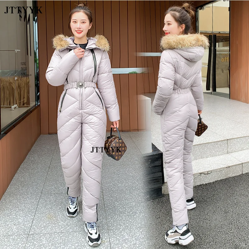 Imagem -02 - Neve Uma Peça para as Mulheres Macacão de Esqui Roupas de Inverno Cabolsas com Capuz Parka Bodysuit Outfit Feminino Macacões Fatos de Treino Macacão Feminino