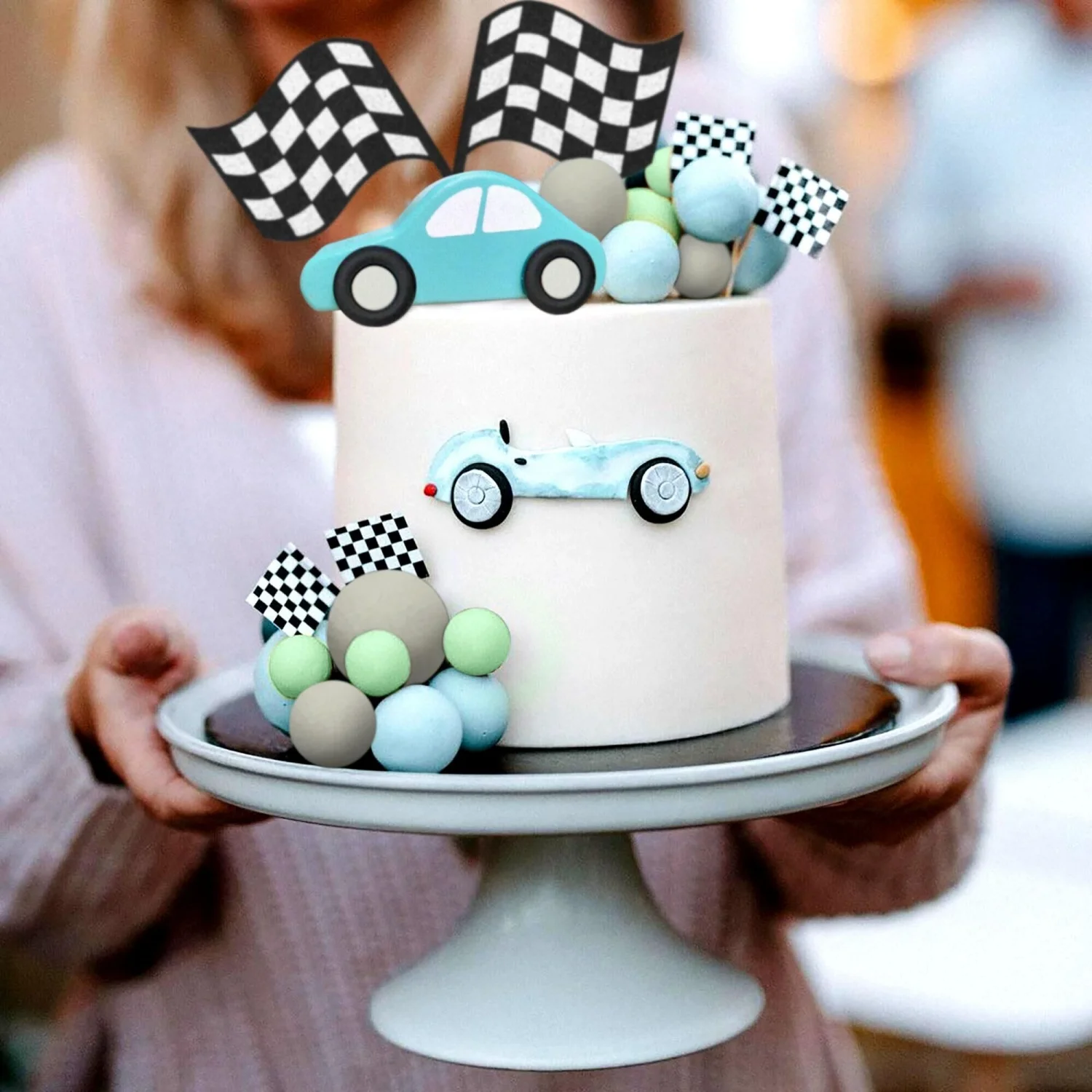 LaVenty Two Fast Cake Topper Race Car Cake Car Cake Topper Karierte Flagge Cake Topper Growing Up Two Fast Dekorationen – Detail 2