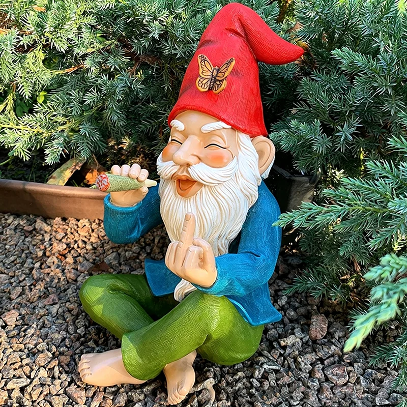 Funny Garden Gnome Resin Ornament Middle Finger Dwarf Statue Outdoor Yard Lawn Decor Creative Goblin Crafts Outdoor Garden Decor