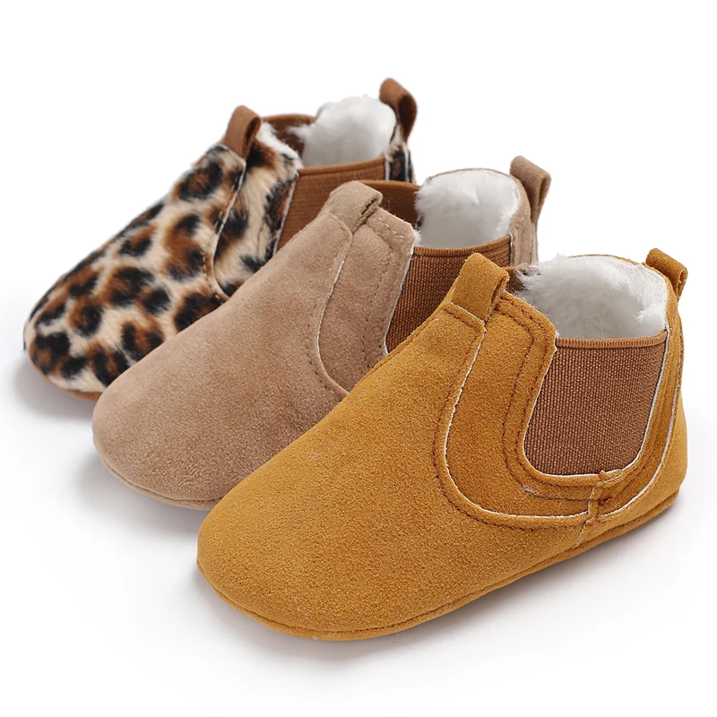Autumn And Winter Baby Walking Shoes With Plush And Thickened Baby Shoes Bean Shoes Bow Shaped Front Shoes