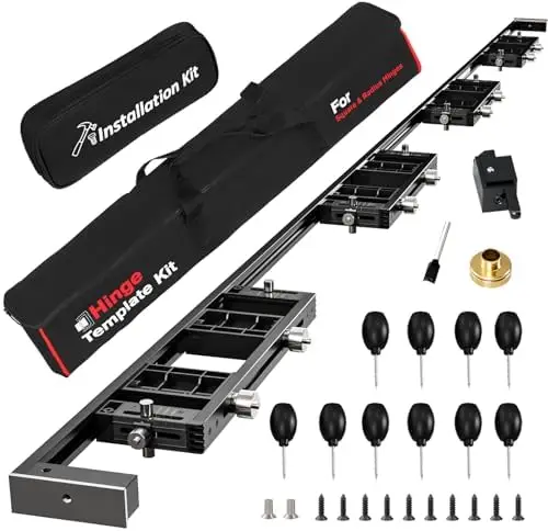

Door Hinge Template Kit – 2'6"–9' Portable Jig for Square & Radius Hinges (Long-Reach, Black)