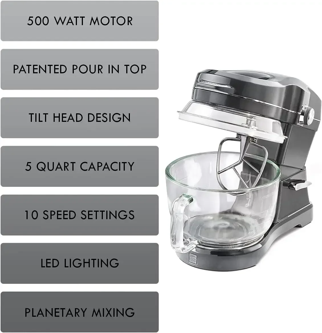 Kenmore Elite Ovation Stand Mixer 5 Qt 10-Speed Motor Revolutionary Pour-In Top Tilt Head Beater Whisk Dough Hook Planetary