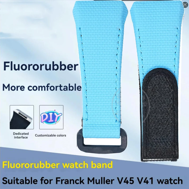 For high-end customization fluororubber strap for Franck Muller V45 V42 V32 strap  Rubber Strap Hook & Loop watch band chain