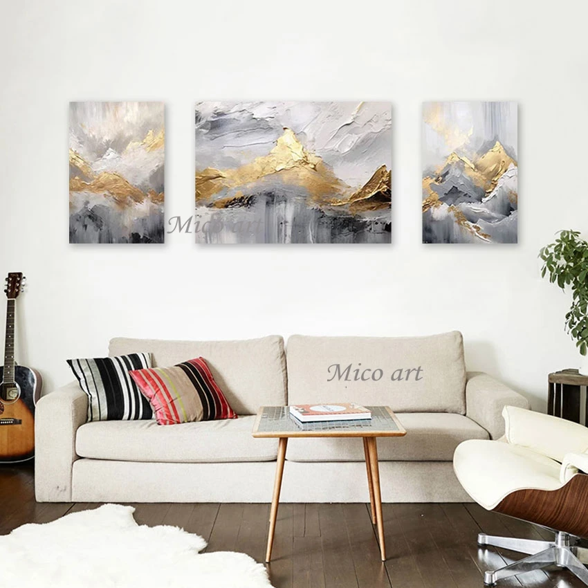 

Gold Foil Design Texture Office Artwork Canvas Painting Frameless 3pcs Mountain Abstract Acrylic Art Restaurant Wall Picture