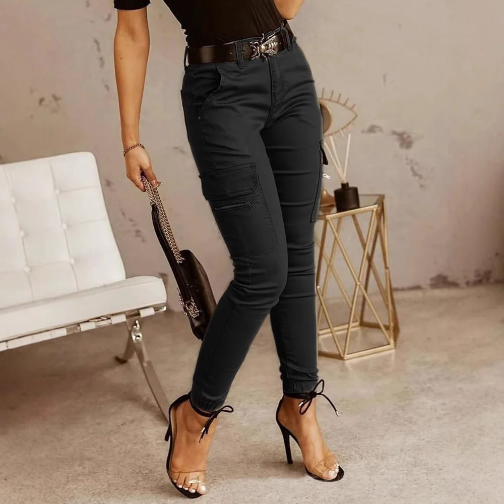 الخريف والشتاء جديد تنوعا المرأة السراويل الطويلة منخفضة الخصر زر بلون جيب تو وزرة النساء