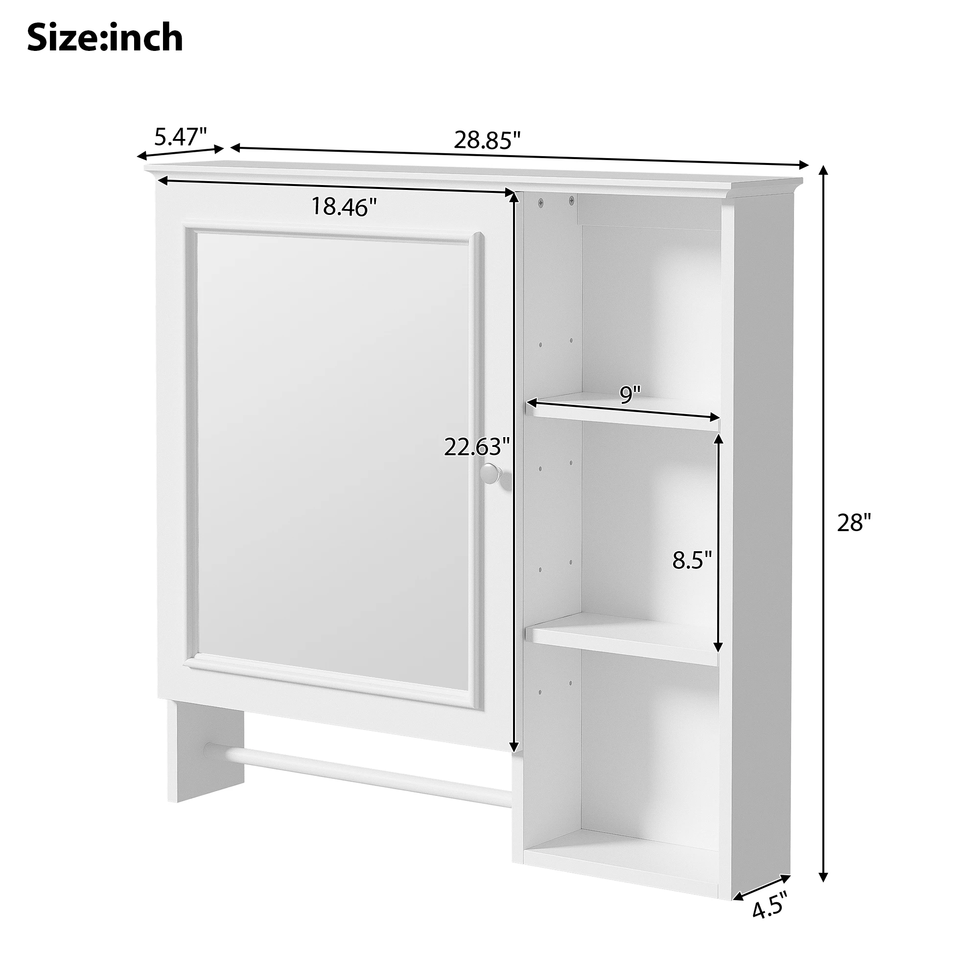 Wall Mounted Bathroom Storage Cabinet, Medicine Cabinets with large mirror door, adjustable shelves and three open storage level