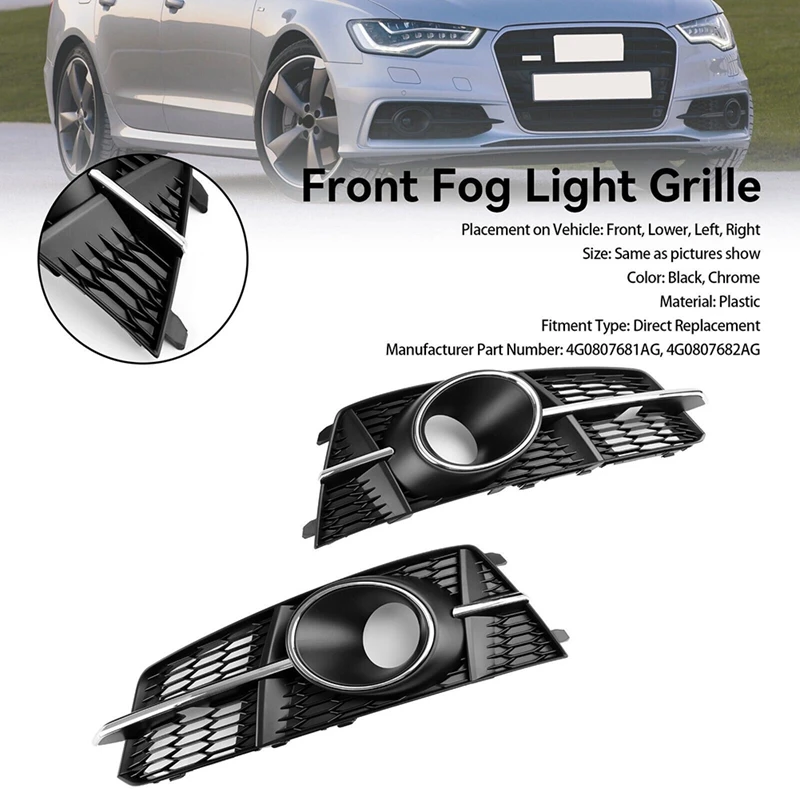 Fog Light Grill Lamps Cover With Hole For  A6 C7 S-Line 2016-2018 4G0807681AG 4G0807682AG