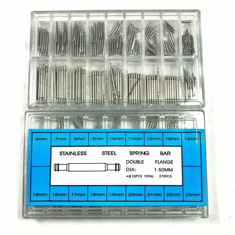 360 peças 8mm-25mm relógio de aço inoxidável barra de mola pinos de pulseira de relógio 1.5mm de diâmetro pulseira de relógio pino de ligação ferramentas de reparo acessórios