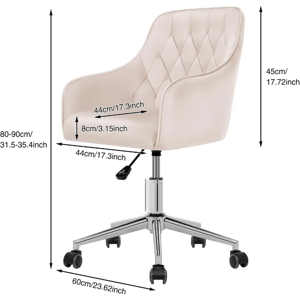 كرسي مكتب مخملي من HOFFREE كرسي زينة لطيف مع عجلات لغرفة النوم كرسي مهام منجد للمكتب المنزلي (بيج) #2