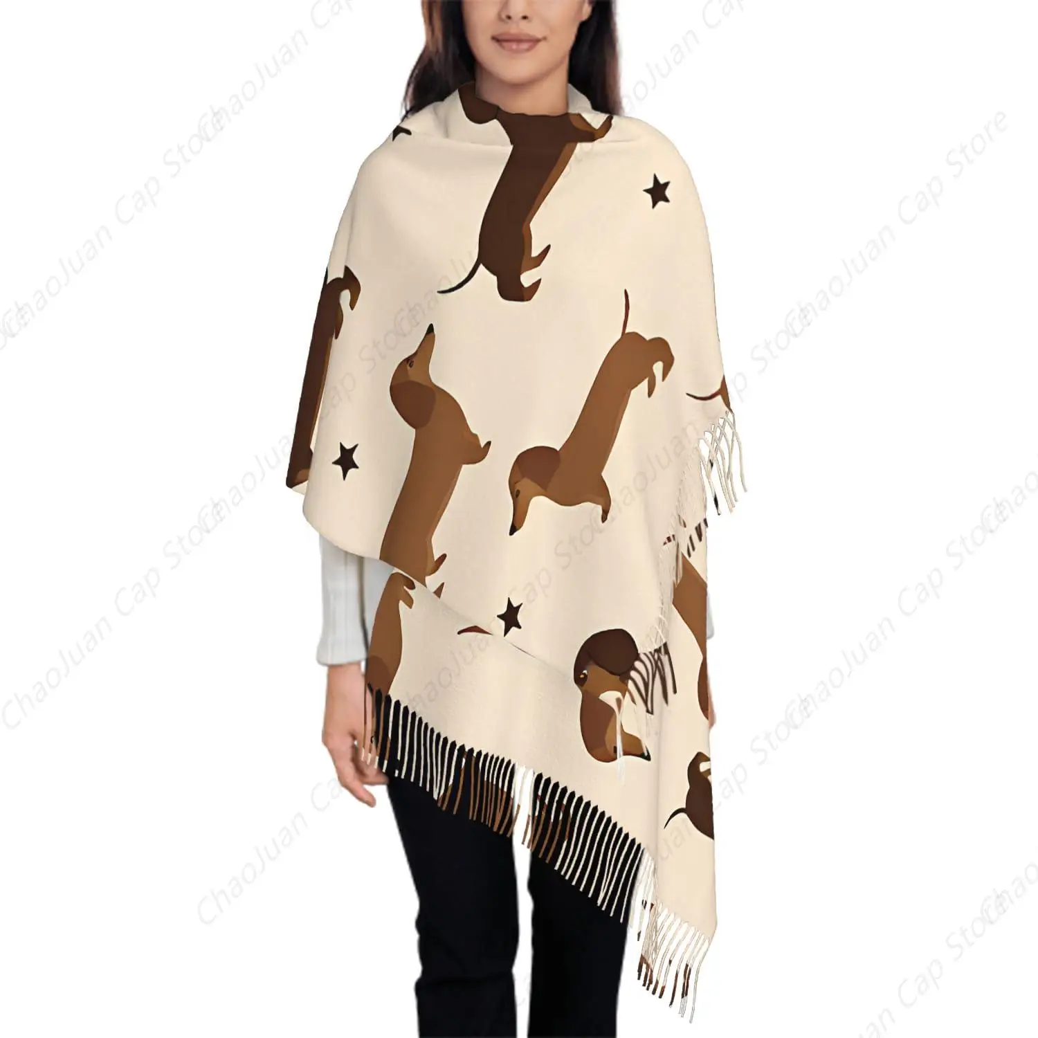 Oversize Scarf for Women Cute Dachshunds Dogs Paw Print Animal Pet Scarf Tassel Scarves Fall Winter Shawl Wraps