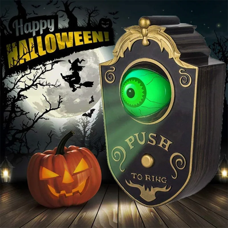 Halloween Luminous Eyes Doorbell Haunted Decorations Eyeball Doorbell Horror Props Creepy Eyes Doorbell with Sound Lights