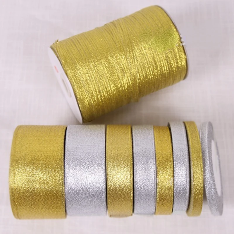 Nastro di cipolla in Organza oro/argento 25 Yards/roll Ribbons3-6-10-12-15-20-25-3.8-5mm per la decorazione del regalo della torta nuziale natale