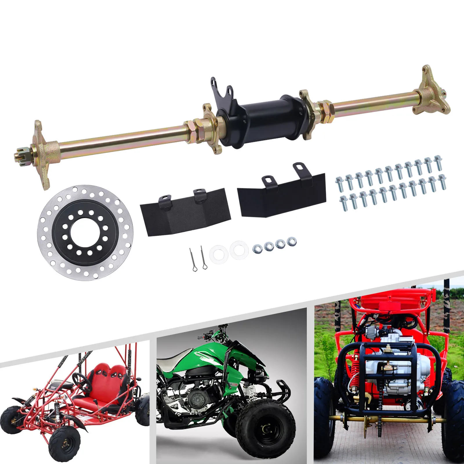 Eixo Traseiro Substituição Completa Kit Transportadora, 3 Furo Cubo De Roda para 150cc 110 ATV Go Kart Quad Buggy, 28