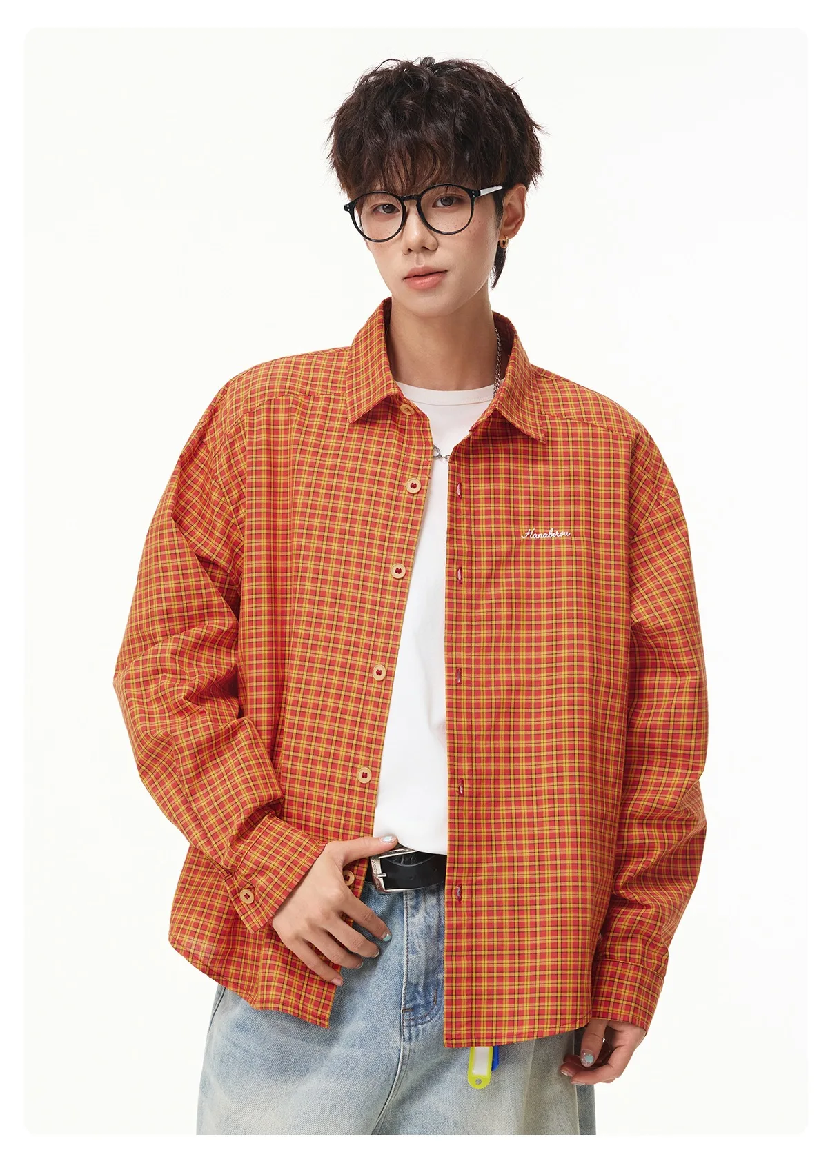V-neck Fake Two-Piece Long-Sleeved Shirt for Men Vertical Stripe Textured Collar Casual Shirt Short Wide Top Outerwear Jacket