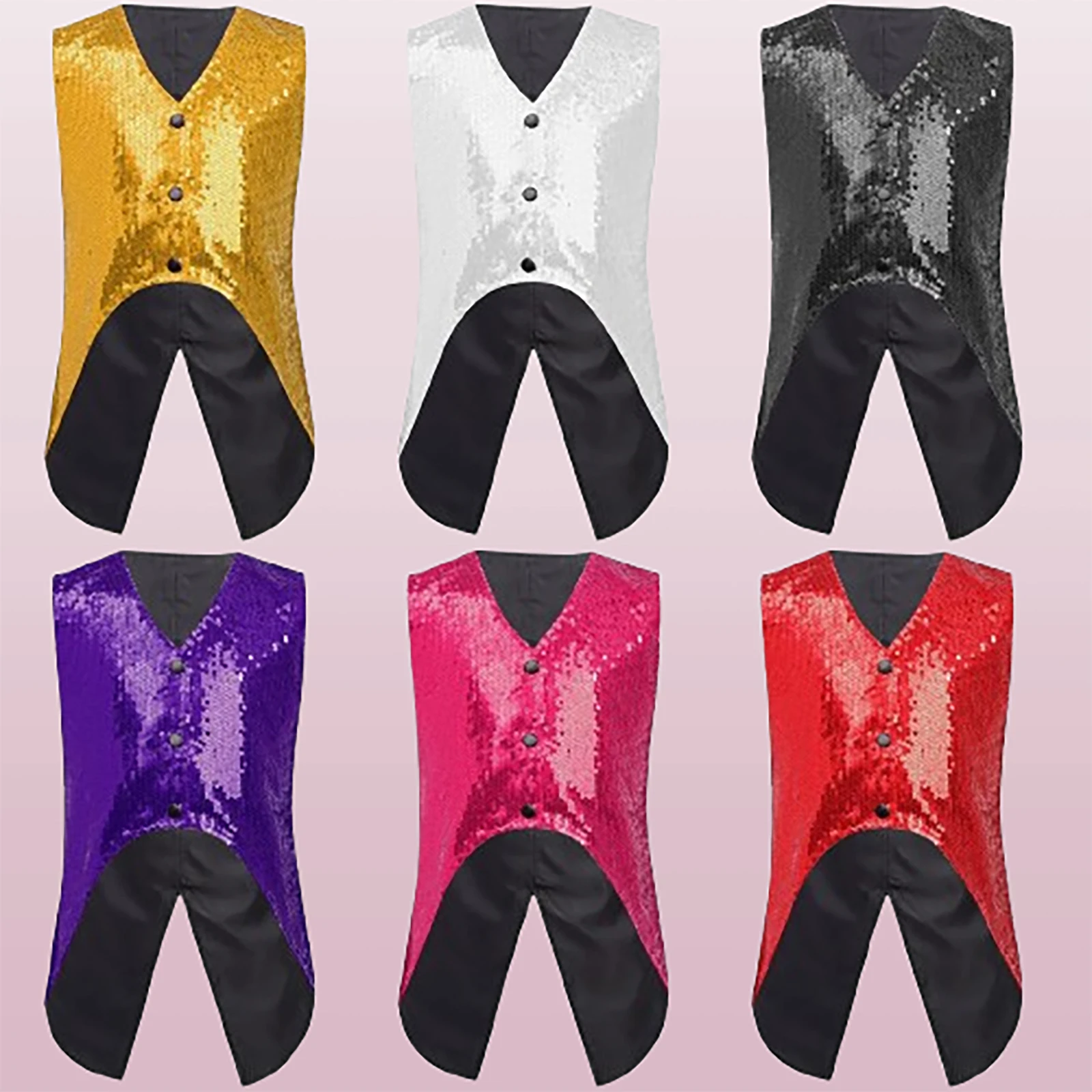 Kids Boys Shining Vest Sparkly Sequined Tops Music Festival Stage Performance Costumes Jazz Dance Waistcoat Children's Vests