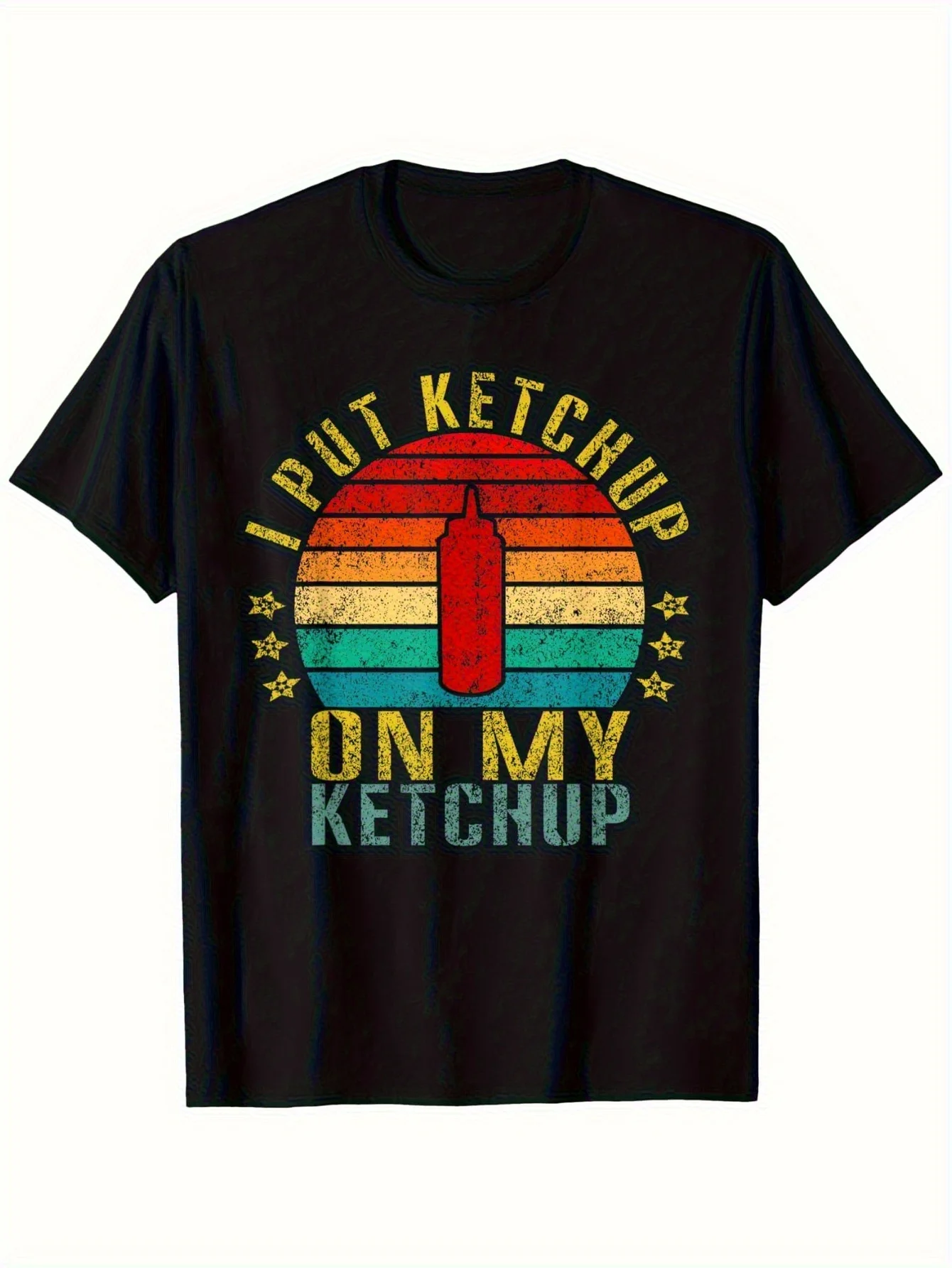 Funny "I Put Ketchup on My Ketchup" Retro T-Shirt - Cotton  Loose Fit Tee with Ketchup Application Design,One-Sided Print,Black