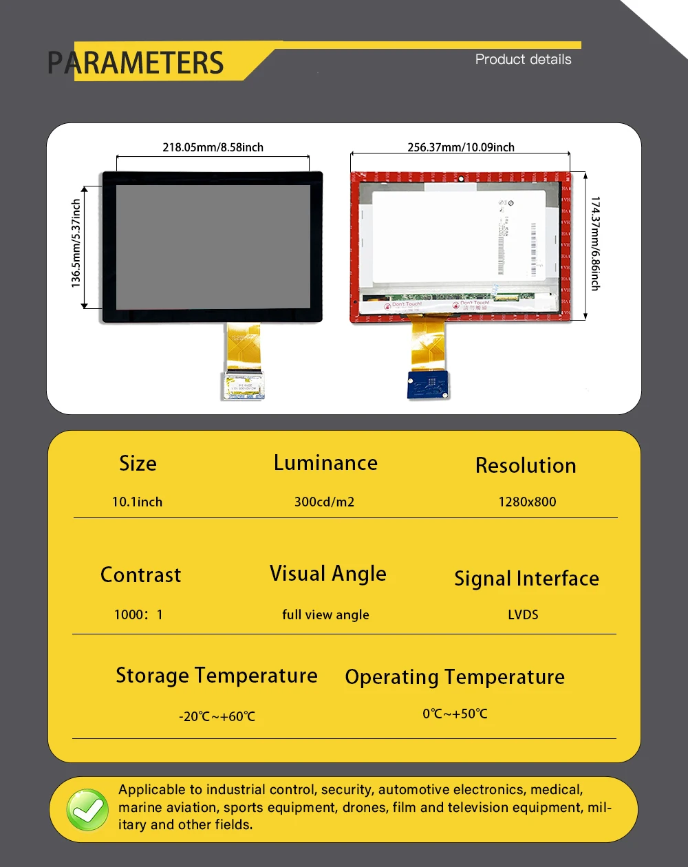 LESOWN Kit de Visualización 10.1 inch 1280x800 Plug & Play 178° Wide View Monitor Táctil for Control Systems