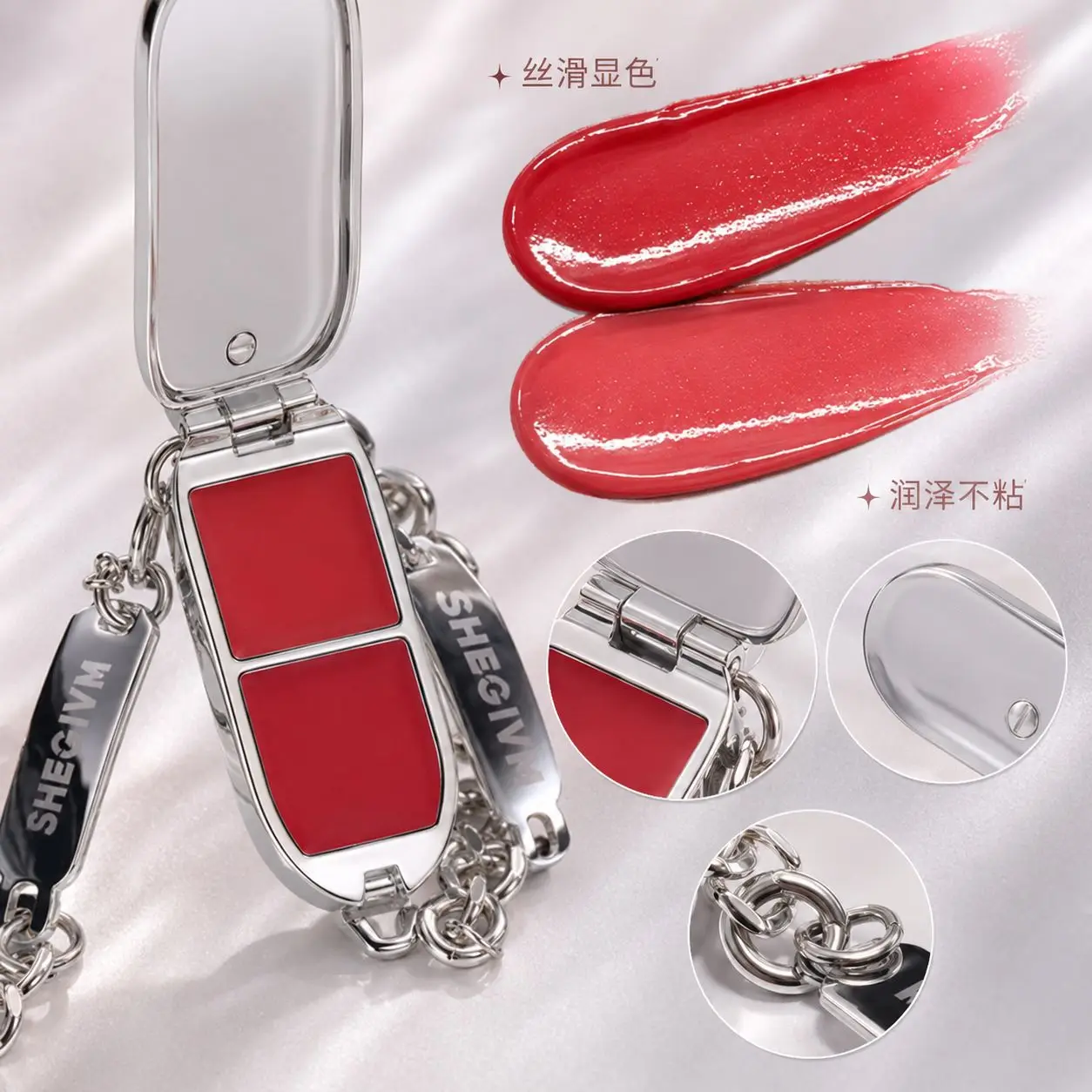 Dual Color Lip Gloss Bracelet 2 in 1 Portable Mini Lipstick Lip Balm Silver Chain Wearable Cosmetic Fashion Jewelry CreativeGift