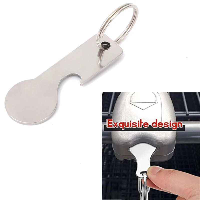 (.) 1Pcs Shopping Trolley Tokens Key Rings Stainless Steel Key Rings Portable Trolley Removers