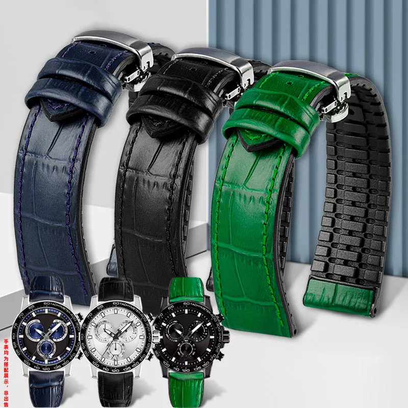 Correa de silicona de cuero de vaca para Seiko, pulsera de reloj impermeable de 18mm, 20mm, 22mm, Hamilton Tudor Tissot, parte inferior de goma