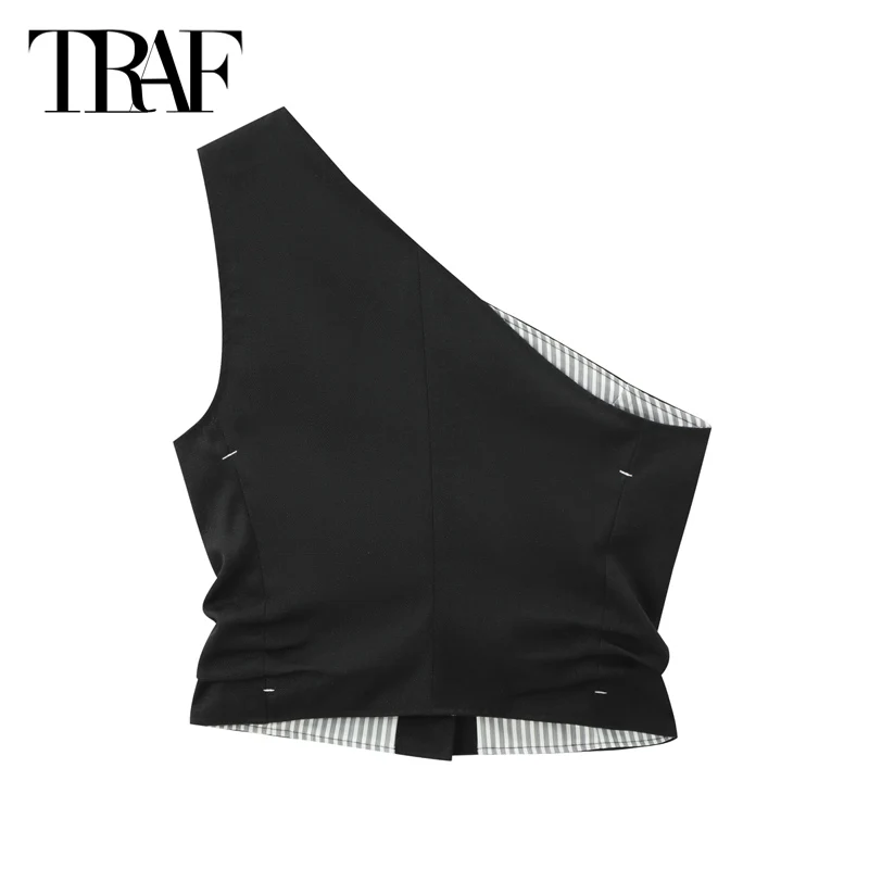 TRAF Elegant Pants Set For Women 2 Pieces Trouser Set 2024 Summer Autumn Off Shoulder Cropped Tank Top Baggy Pants Black Outfit