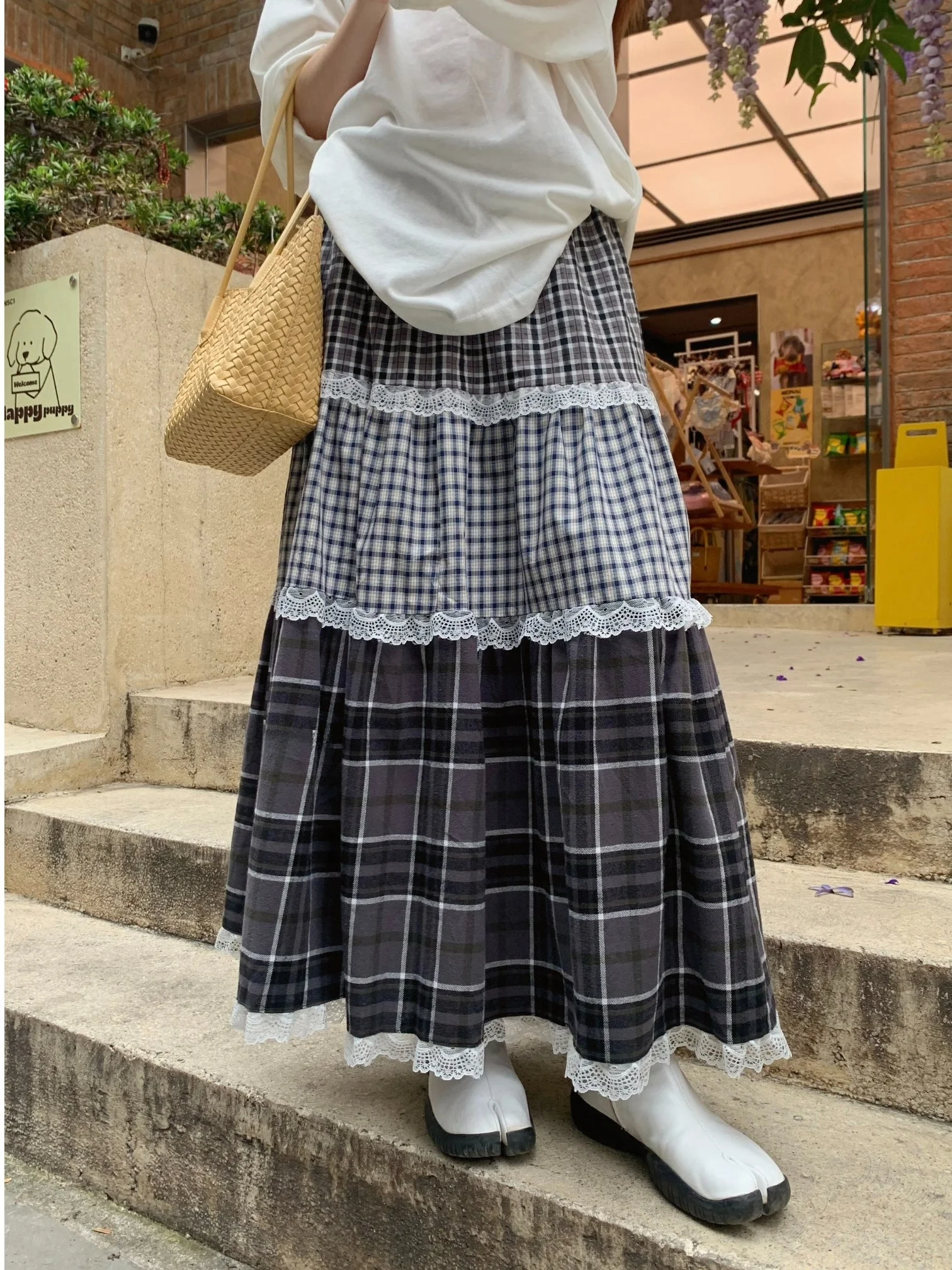 

Классическая ретро-юбка миди в клетку с рюшами и пэчворком, женская, осенне-зимняя, новый стиль, средней длины, для офиса, стандартный крой