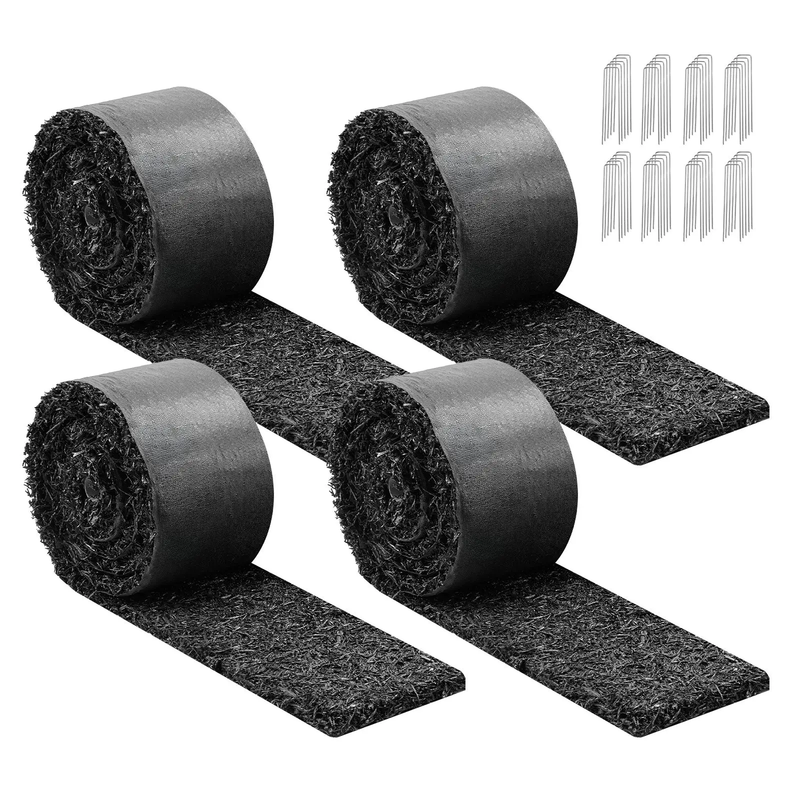 Rubber Mulch Mat Roll, 4 Rolls 120 x 4.5 in, Recycled Rubber Permanent Mulch Edging Border, Natural-Looking Flower Barrier with