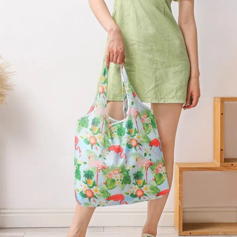 Women Large Capacity Tote Shopping Bags Reusable Foldable Fashion Handbag Flower Bird Cat Print Tote Supermarket Handbag