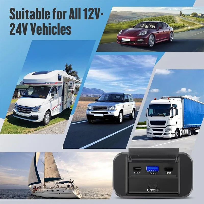 電子スイッチカーチャージャー、自動車用タッチボタン付き多機能急速充電器