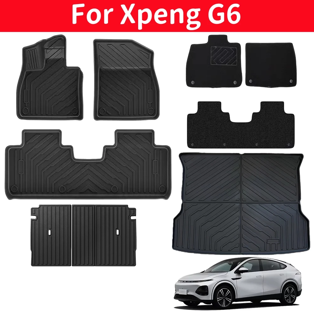 

For Xpeng G6 Car Floor Mats & Cargo Liner Trunk Pad, TPE 3D Xiaopeng Foot Mat Waterproof Odorless Tray Set BLACK