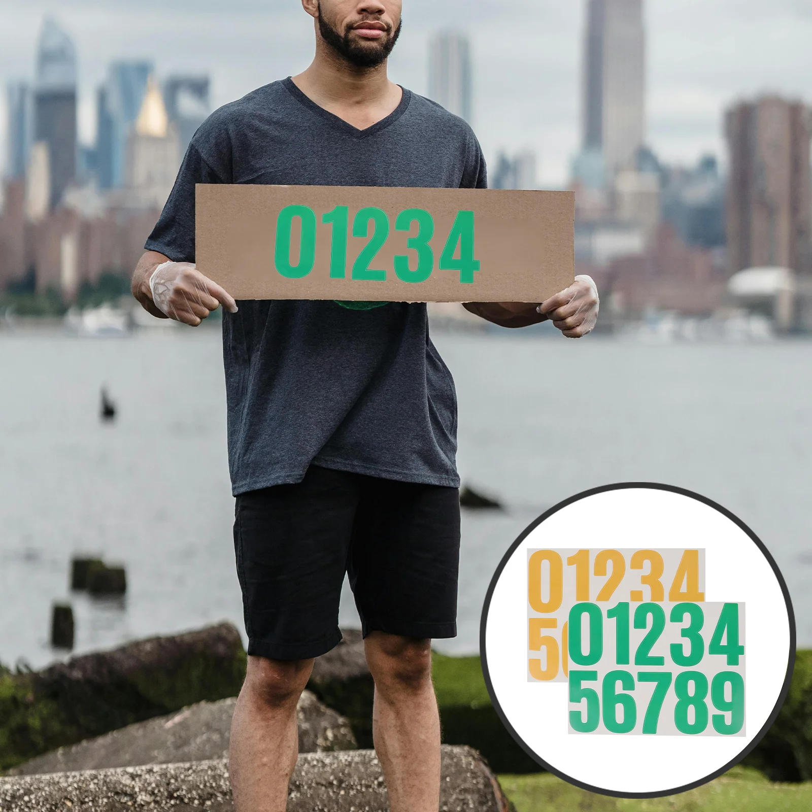 

4 Sheets Number Stickers Vinyl Adhesive High Wear Resistance Clear Black Large Numbers for Mailbox Trash Bin Door Locker