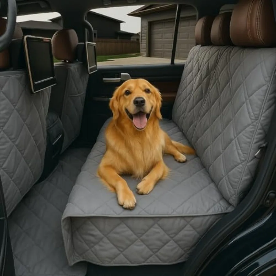 

Dog Car Seat Cover for Back Seat - Car Floor Cover for Dogs - Non-Slip Backing - Travel ith Your Pet Mess Free - Universal Fit