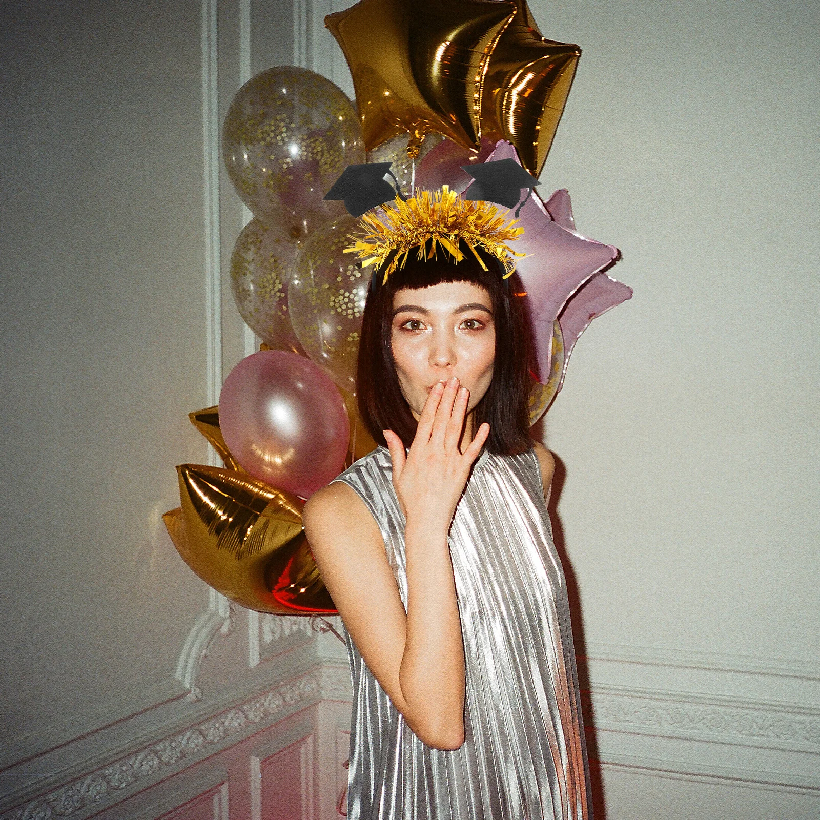 

Mini Graduation Hat Headband Tinsel Decor Stylish Hairband Party Dress Costume Accessories Mini Hat Headband Head Bands