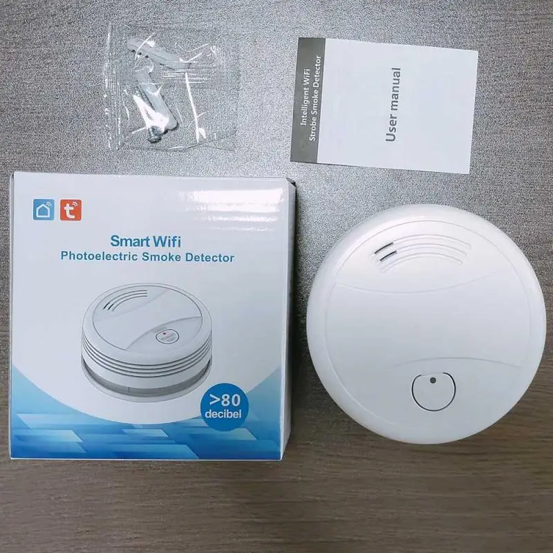 Tuya-Detector de humo con Wifi para el hogar, Detector de humo con Sensor de 80DB, protección contra incendios, alarma de seguridad para la escuela