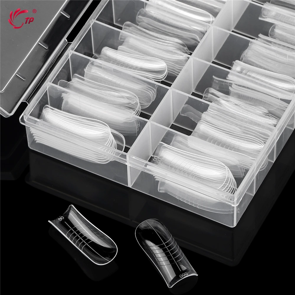 TP 140개/박스 퀵 빌딩 젤 몰드 듀얼 폼 네일 몰드 풀 커버 인조 손톱 팁 아크릴 재사용 가능 매니큐어 도구