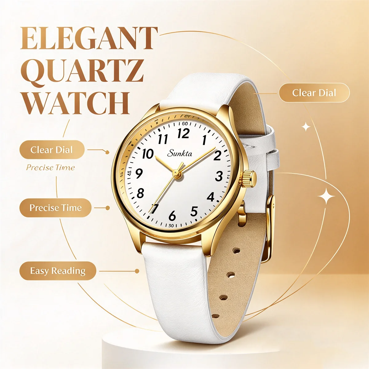 SUNKTA New Fashion Luxury Women's Quartz Watches Elegant Leather Watches for Women Waterproof Simple Ladies Watches Reloj+Box