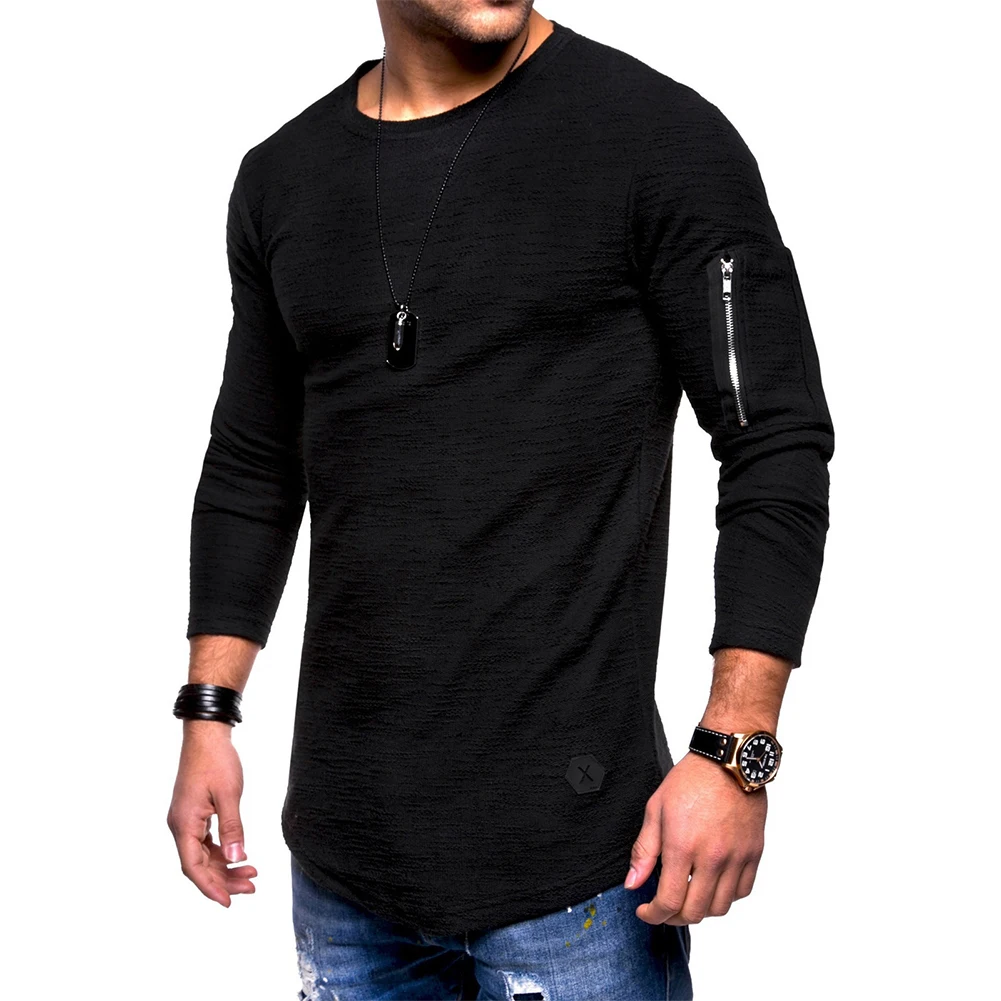 Męski prosty t-shirt z długim rękawem Slim Fit Muscle Activewear sweter z solidny kolor koszule na zamek