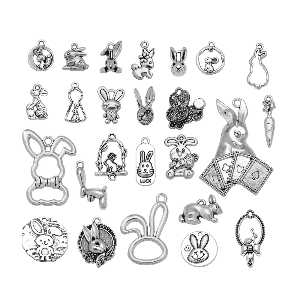 5/20pcs/lot Rabbit Bunny Charms Easter Egg Hunt Carrot Animals Pendant For Diy Jewelry Making Findings Supplies Accessories