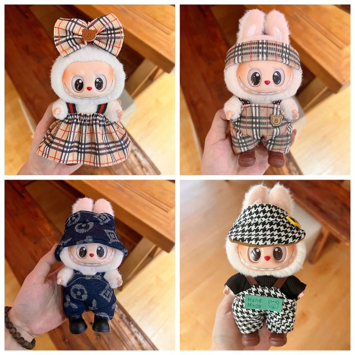 

For 15/17cm Labubu Luxury Large Bow Dress Hat Pants Clothing Set Labubu Mini Doll V1 V2 Clothes Decorations DIY Toy Accessorie