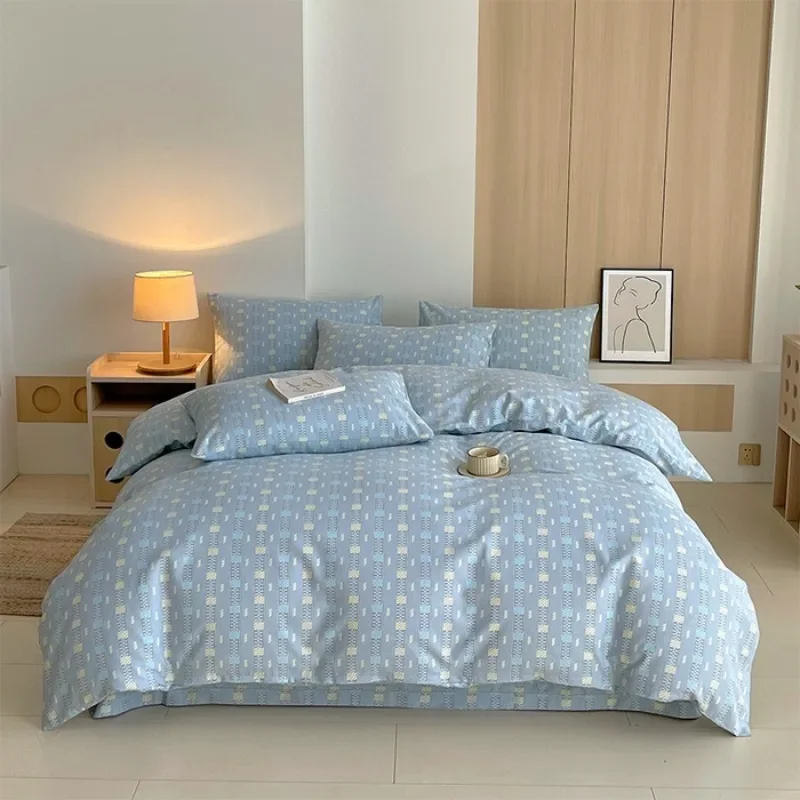 

100% pure cotton old coarse cloth four-piece set simple summer cotton thickened mattress bed sheet