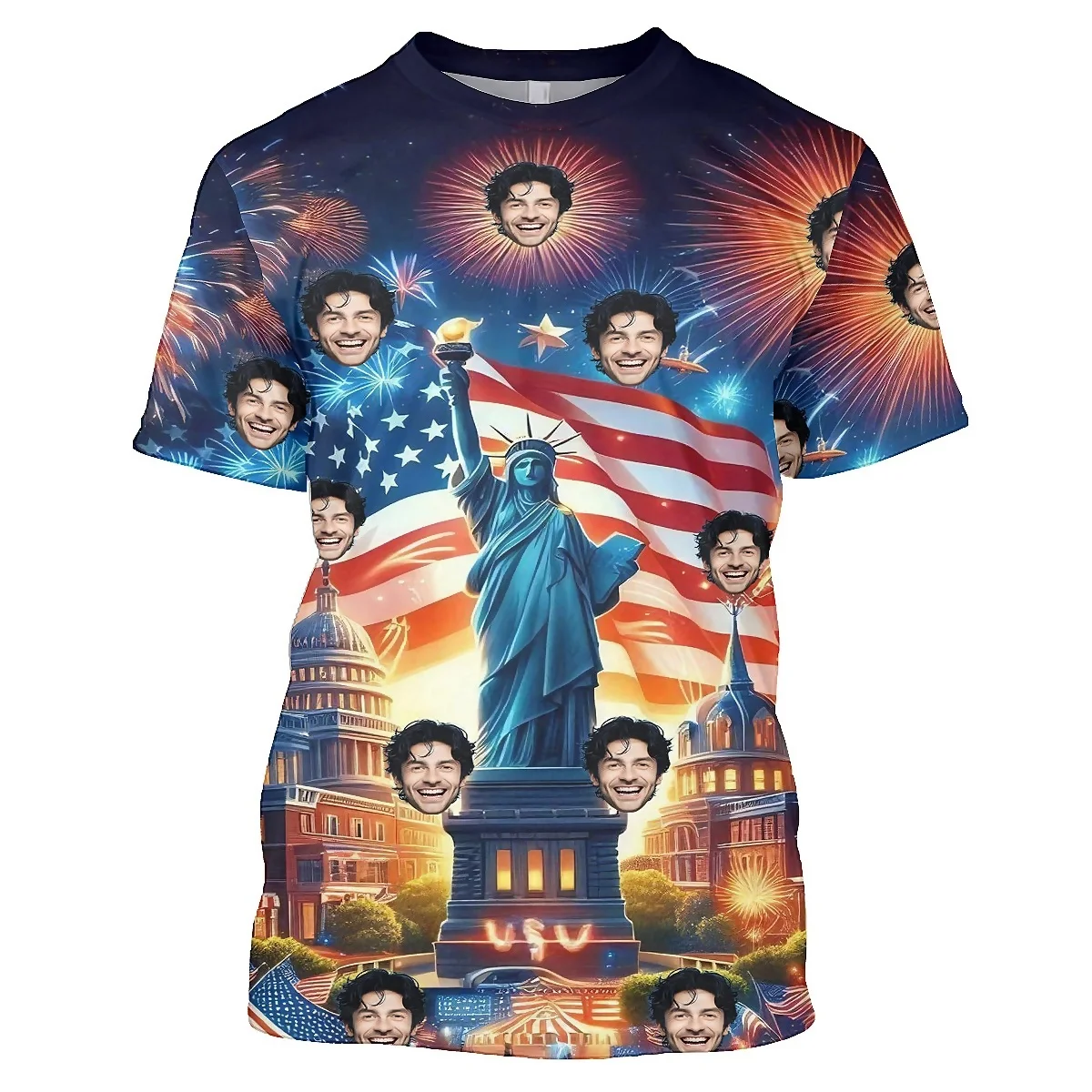 Personalized Men T Shirt Custom Face Pet Logo Photo Print American Independence Day Theme Casual Unisex T-shirts Summer Tops
