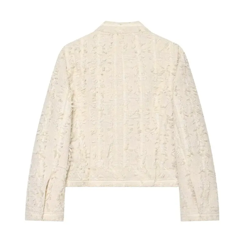 Casual High Neck Long Sleeve Texture Outerwear for Women Versatile Autumn 2026 New Style Fashion Ladies Short Coat Jacket